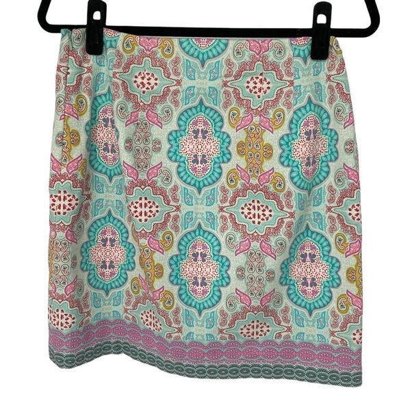 Talbots Turquoise Pink Print Pattern Lined Skirt - Picture 3 of 6